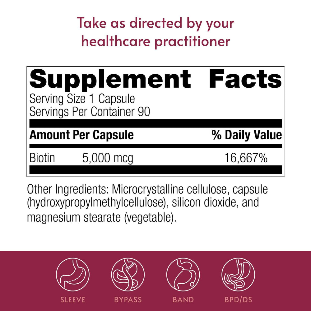 Bariatric Advantage etiqueta detallada con información de 5,000 mcg por cápsula