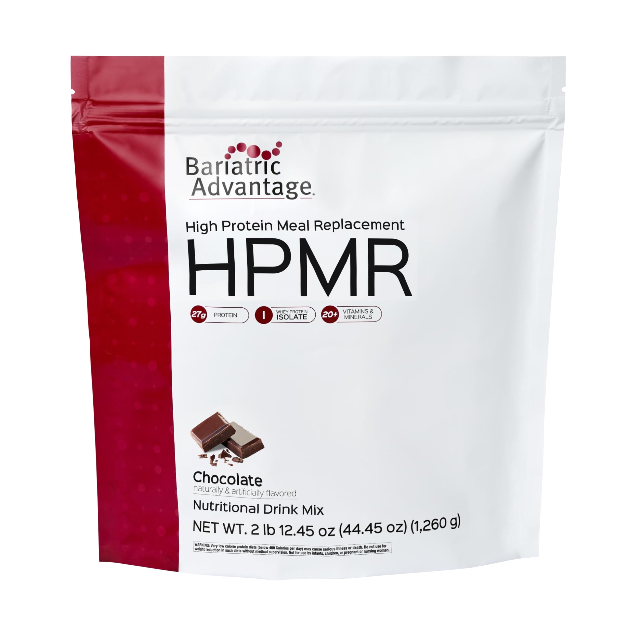 Bariatric Advantage frente del envase mostrando 28 porciones y sabor chocolate