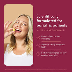 Bariatric Advantage primer plano de una masticable, tamaño amigable y masticabilidad clara