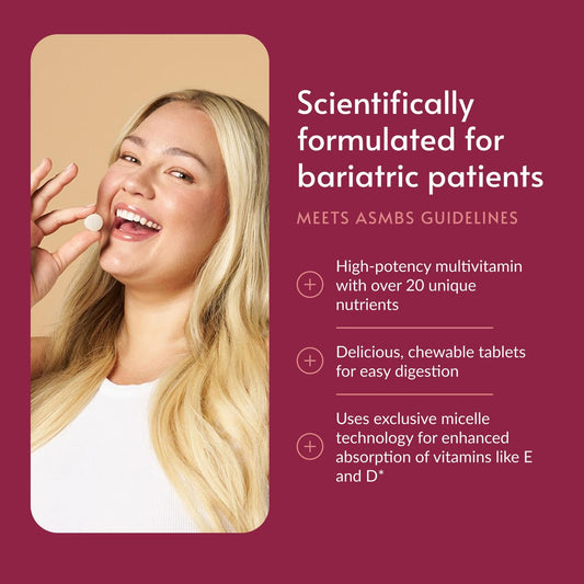 Bariatric Advantage tabletas masticables apiladas que facilitan la toma diaria