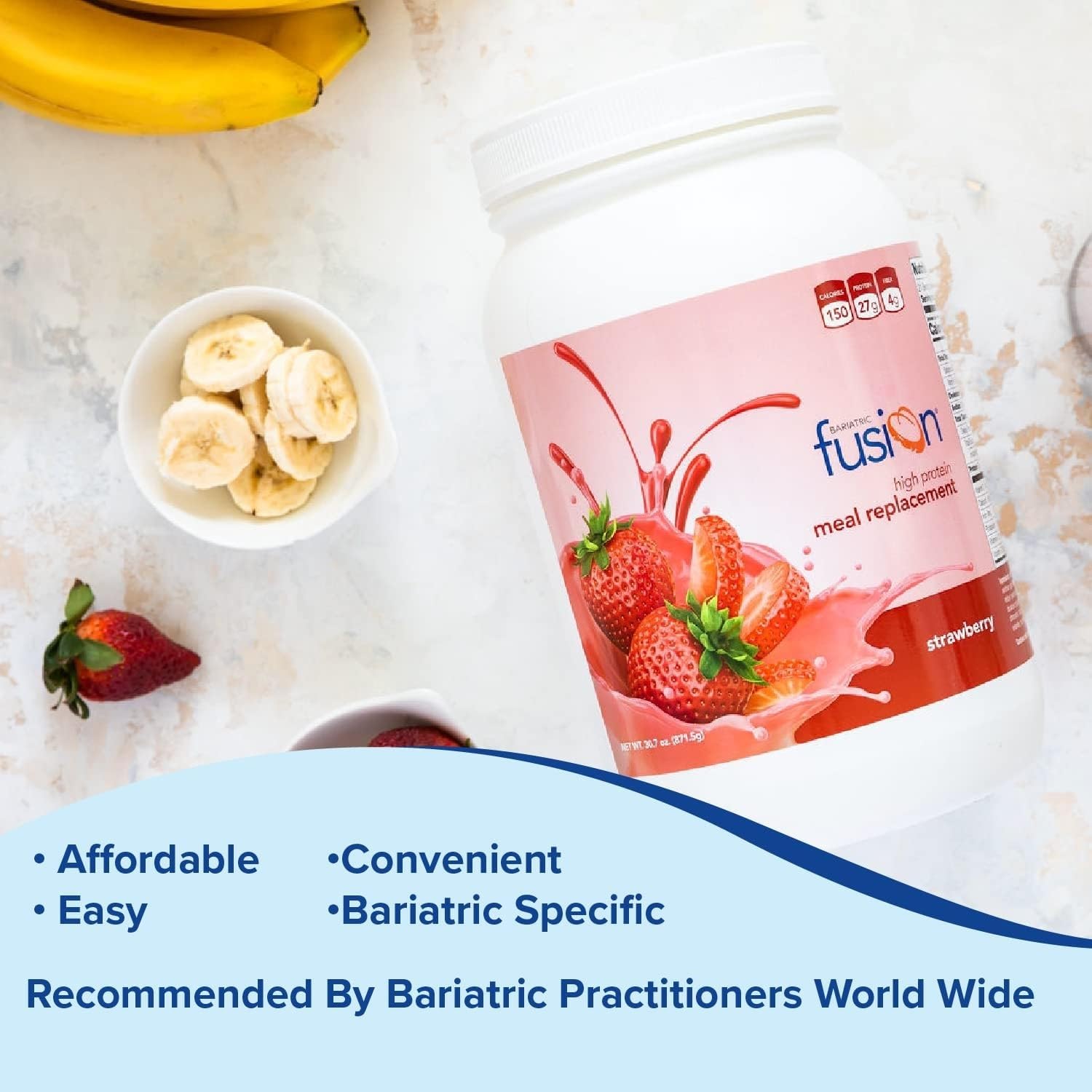 Bariatric Fusion batido preparado en vaso listo para beber, beneficio saciedad