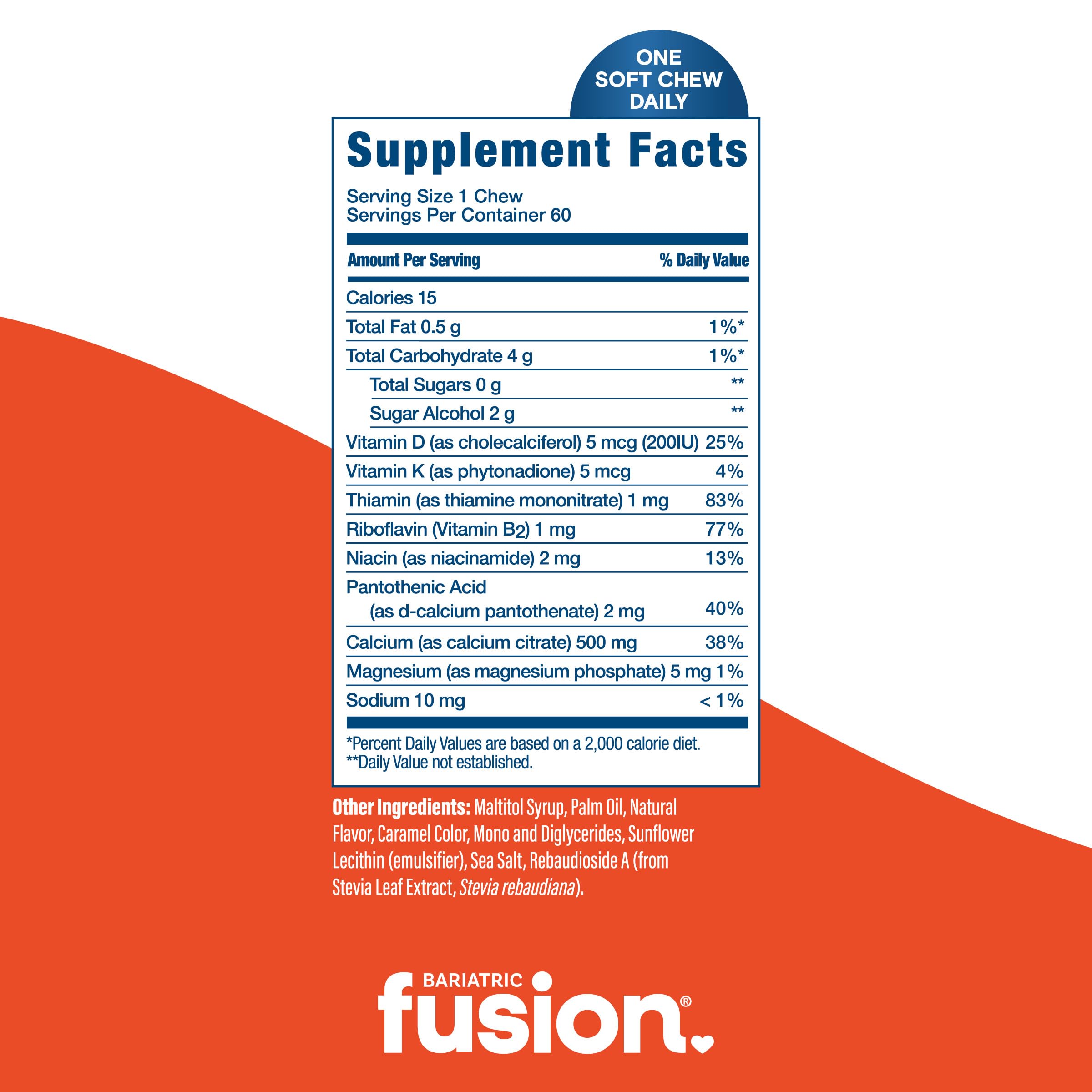 Bariatric Fusion envase abierto con masticables listo para consumo diario