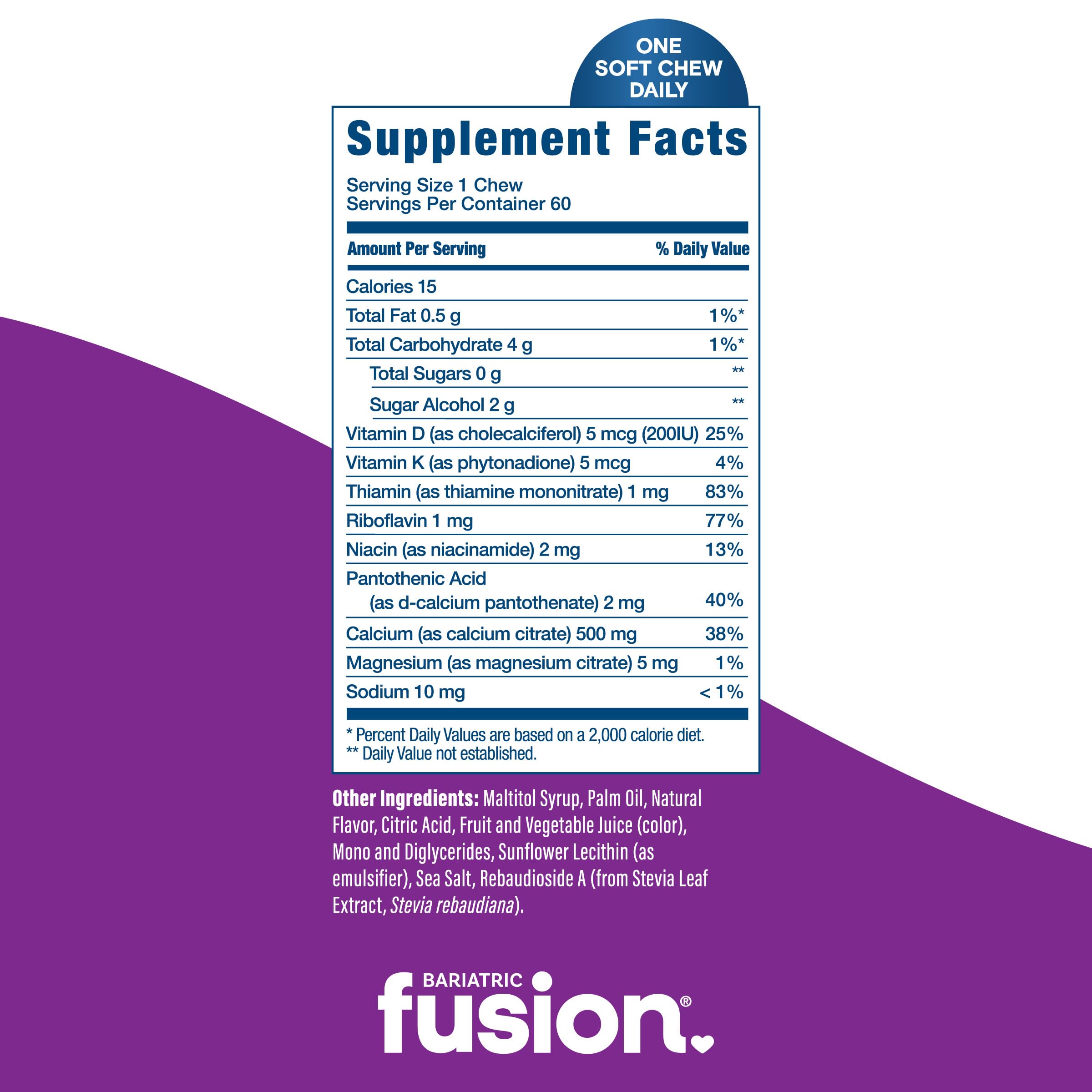 Bariatric Fusion etiqueta de ingredientes destacando calcio citrato y vitamina D