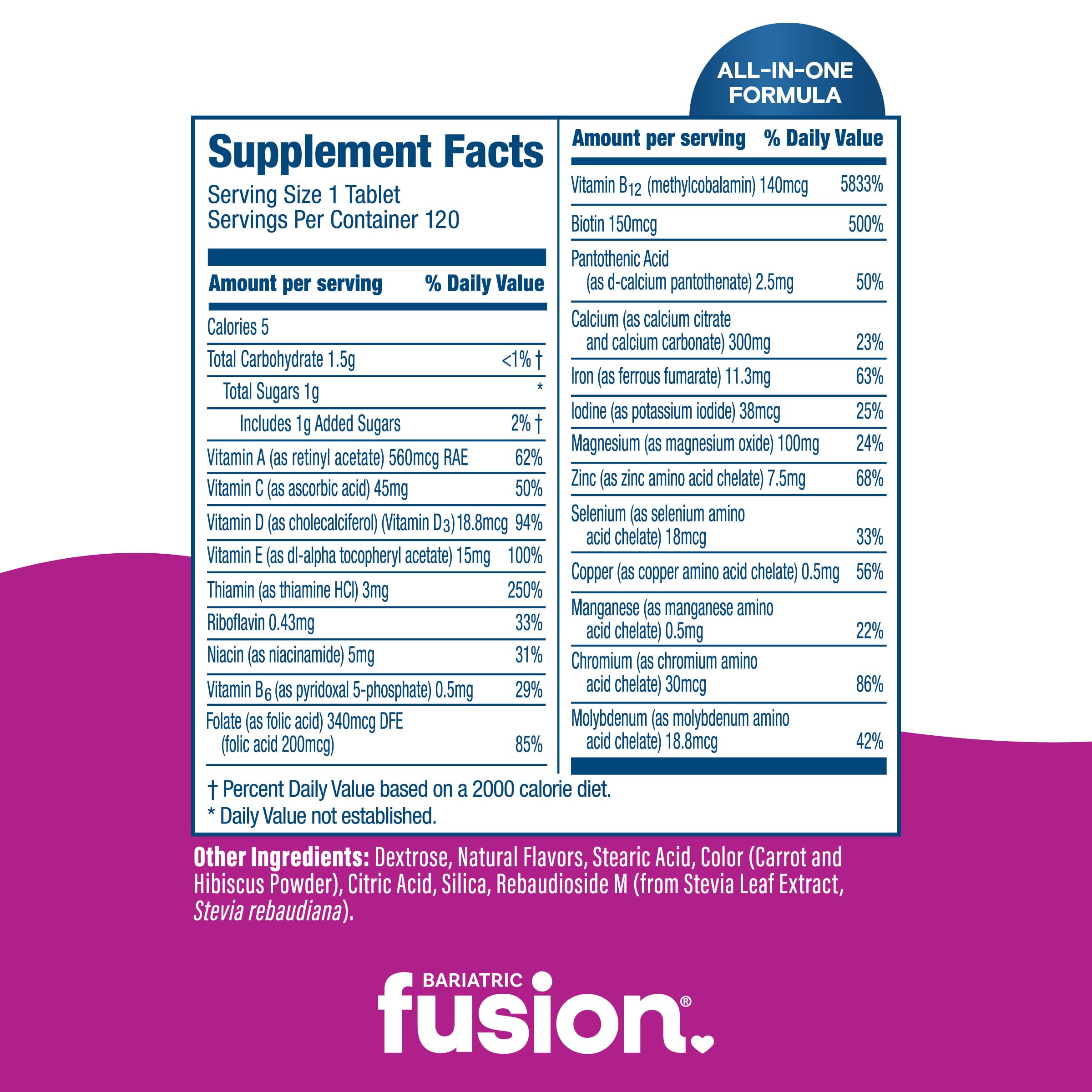 Bariatric Fusion etiqueta con ingredientes clave para apoyo posquirúrgico