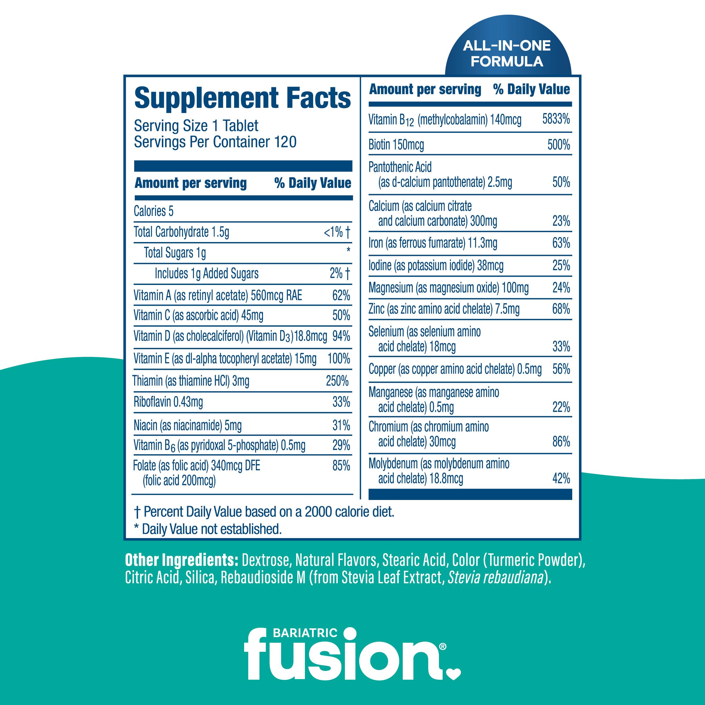 Bariatric Fusion etiqueta con lista de ingredientes que apoya cumplimiento de guías