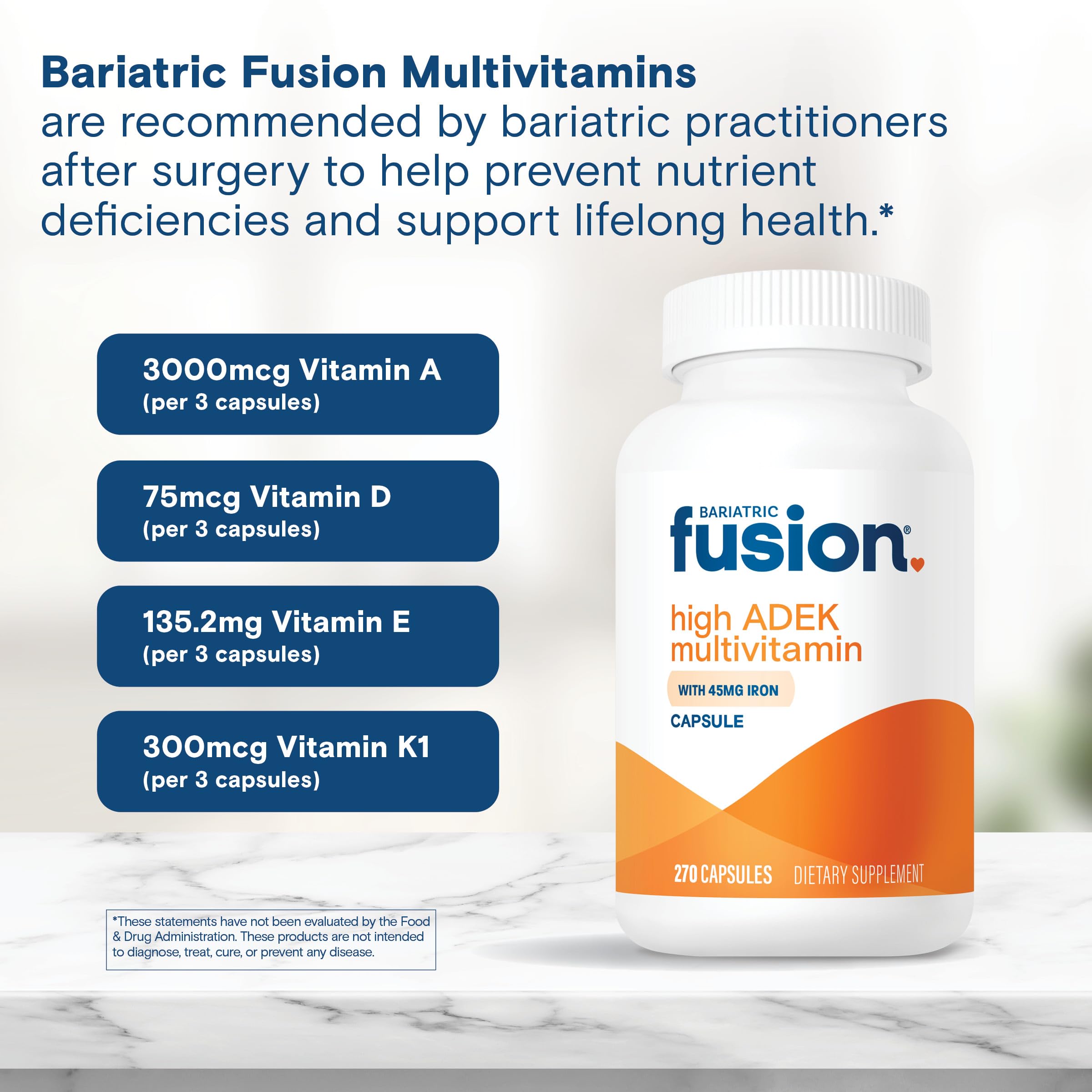 Bariatric Fusion etiqueta con lista de ingredientes y dosis altas ADEK