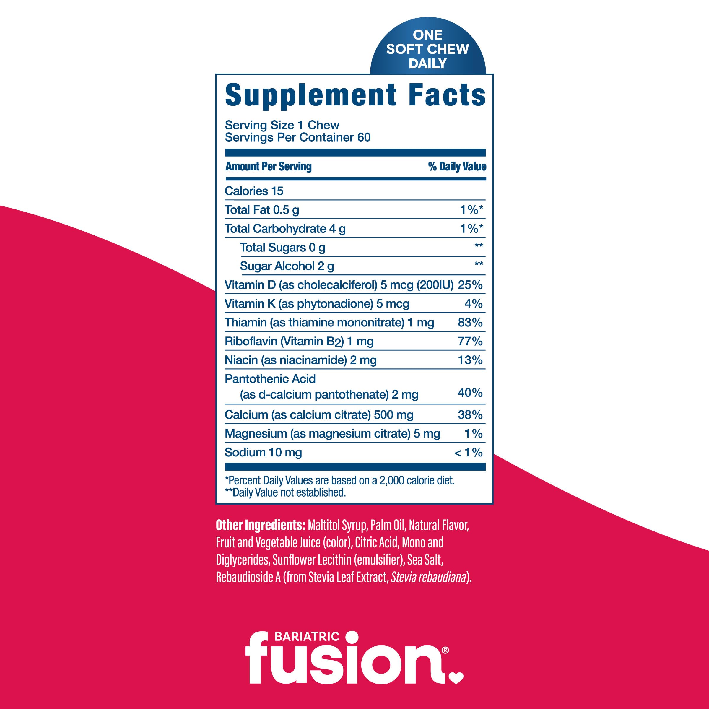 Bariatric Fusion etiqueta con ingredientes listados para verificar calcio y vitamina D3