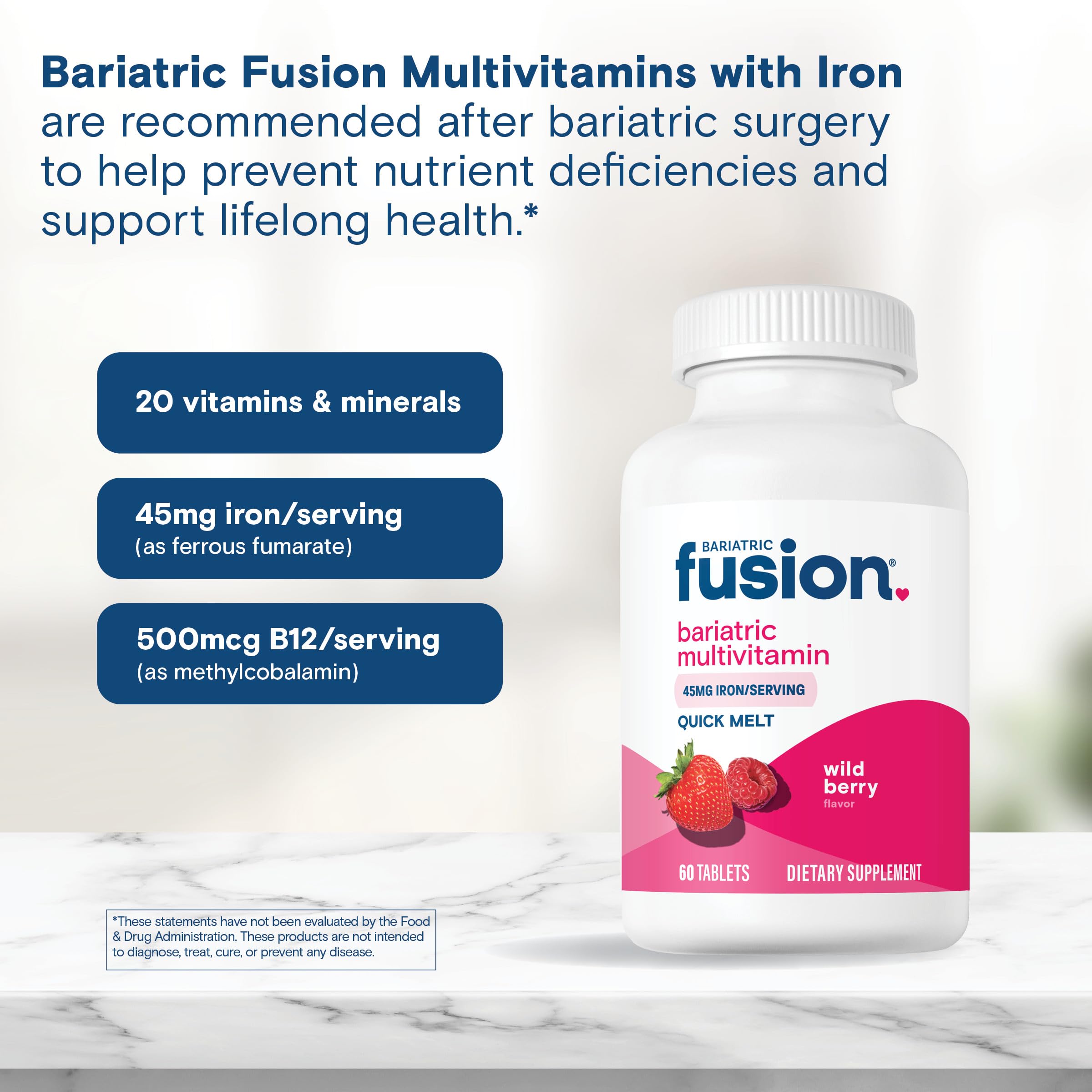 Bariatric Fusion etiqueta nutricional en detalle mostrando contenido y hierro 45 mg