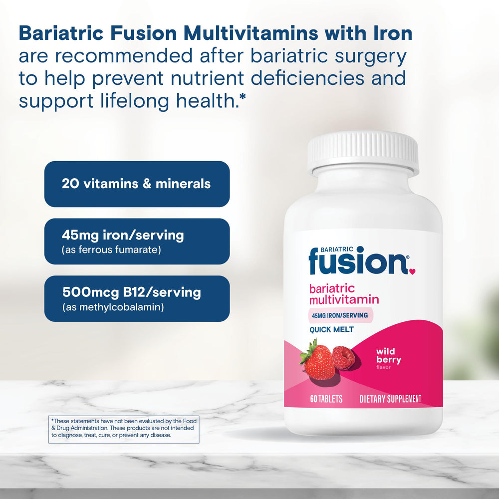 Bariatric Fusion etiqueta nutricional en detalle mostrando contenido y hierro 45 mg