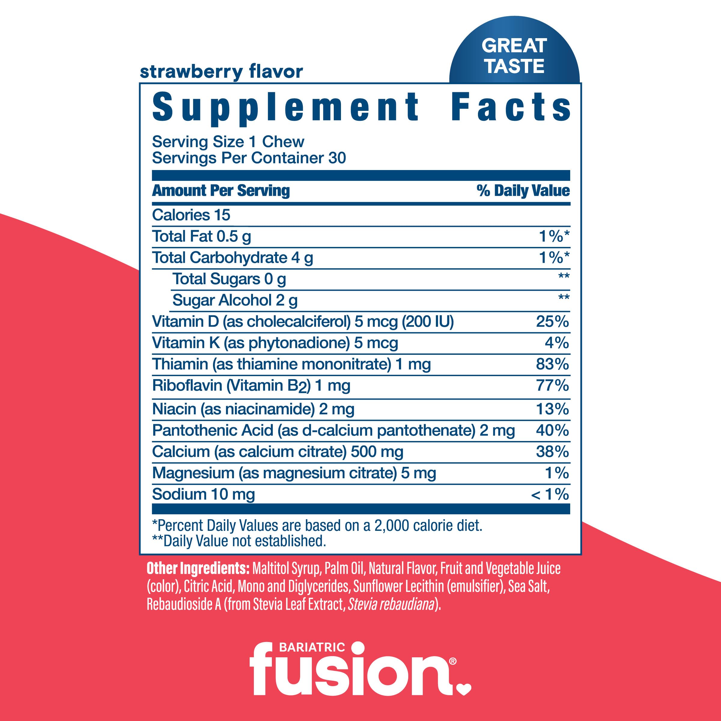 Bariatric Fusion etiqueta nutricional ampliada mostrando dosis y lista de ingredientes para transparencia