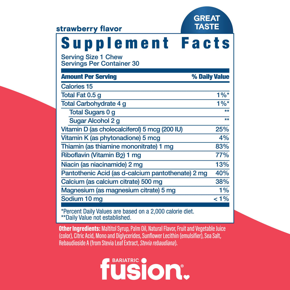 Bariatric Fusion etiqueta nutricional ampliada mostrando dosis y lista de ingredientes para transparencia