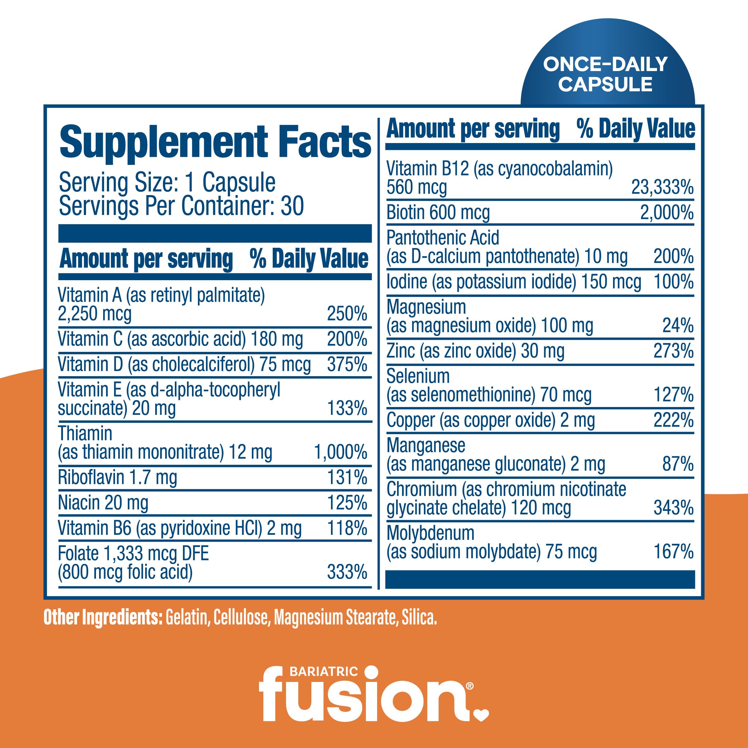 Bariatric Fusion etiqueta nutricional destacando nutrientes esenciales postcirugía