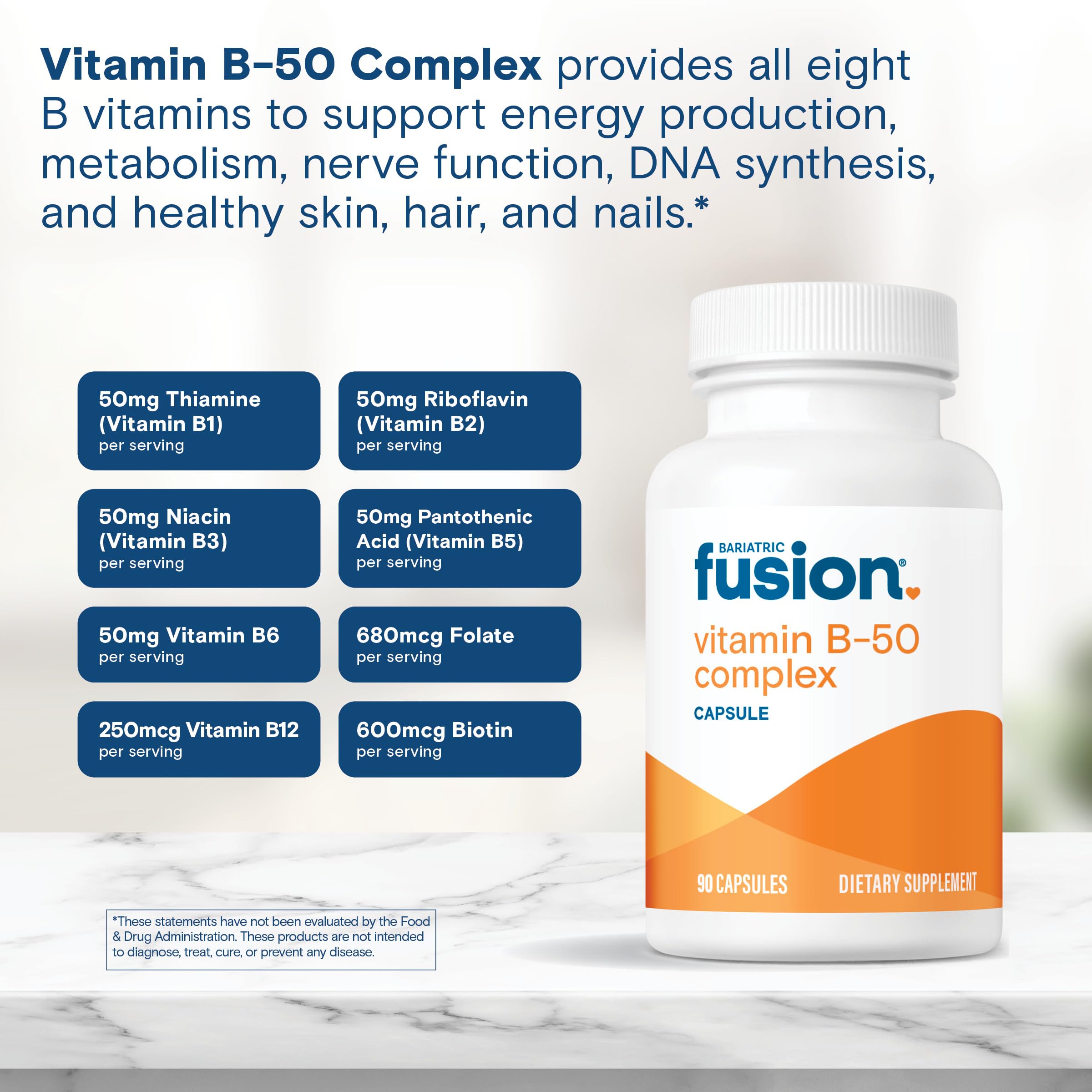 Bariatric Fusion etiqueta con listado de ocho vitaminas B legible