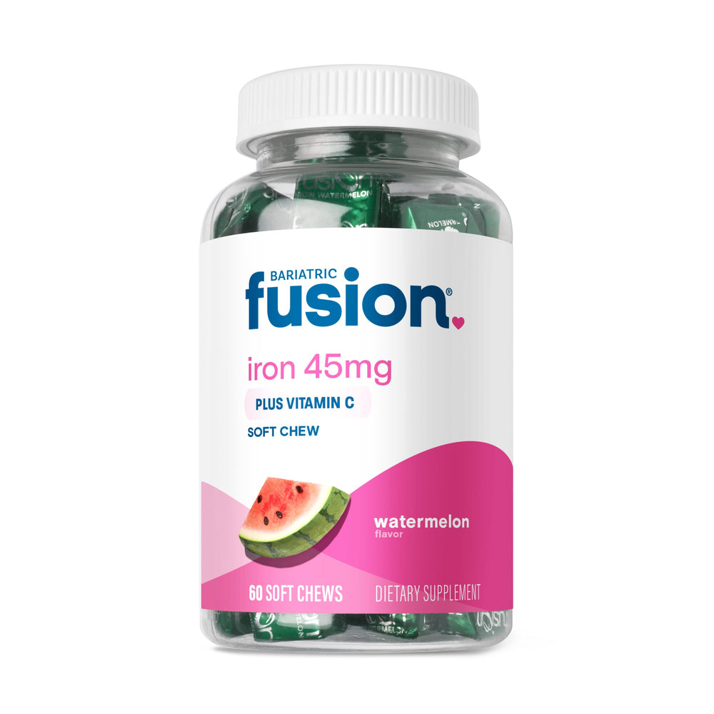 Bariatric Fusion frasco frontal mostrando 60 masticables, visual conveniente