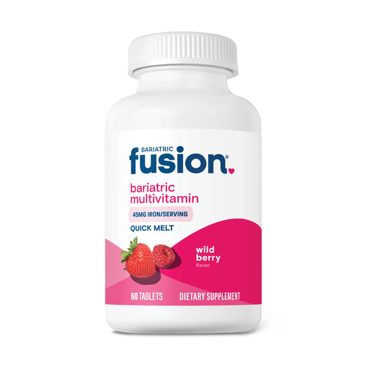 Bariatric Fusion frente del envase mostrando marca y sabor wild berry, facilita identificación rápida