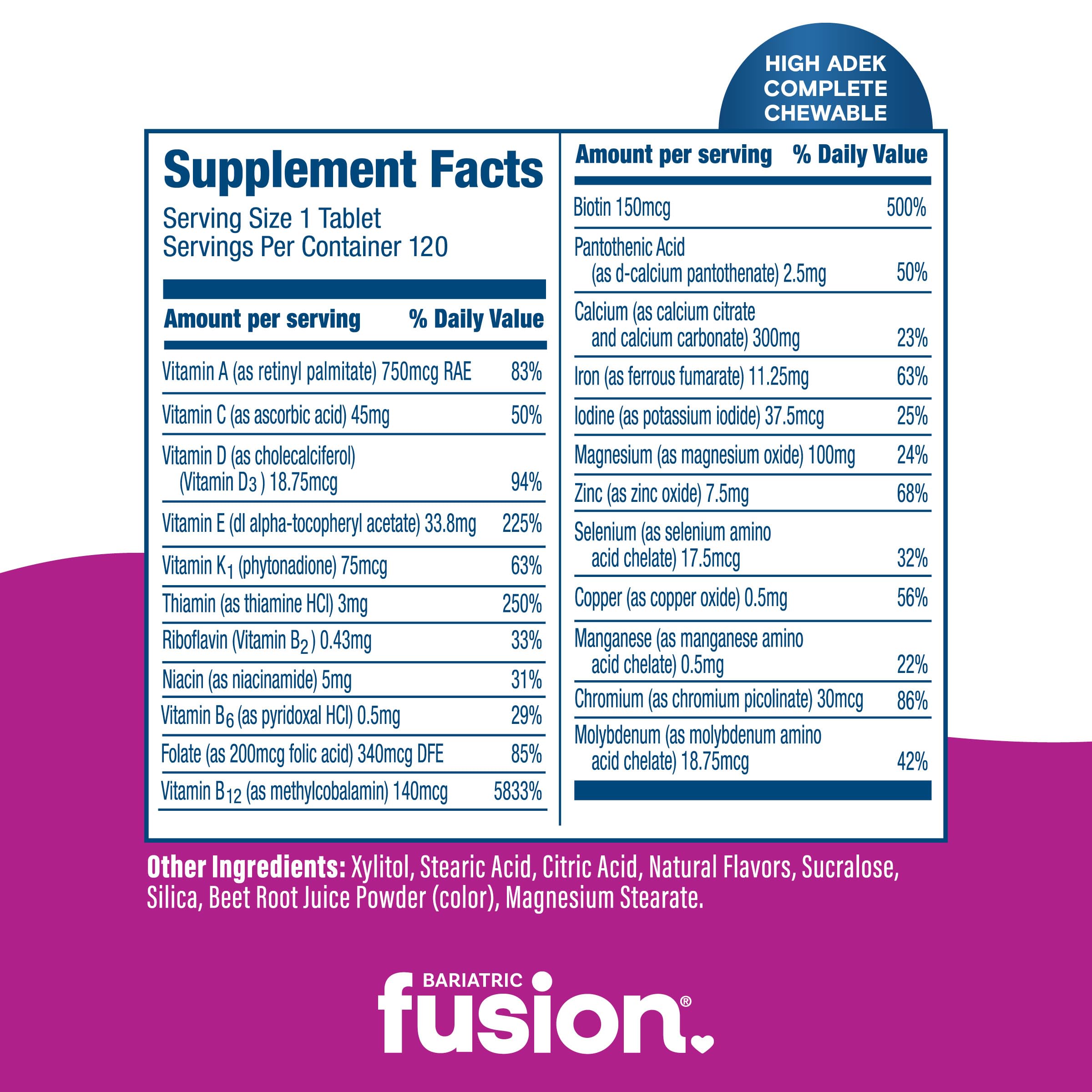 Bariatric Fusion etiqueta con ingredientes y dosis para consulta médica
