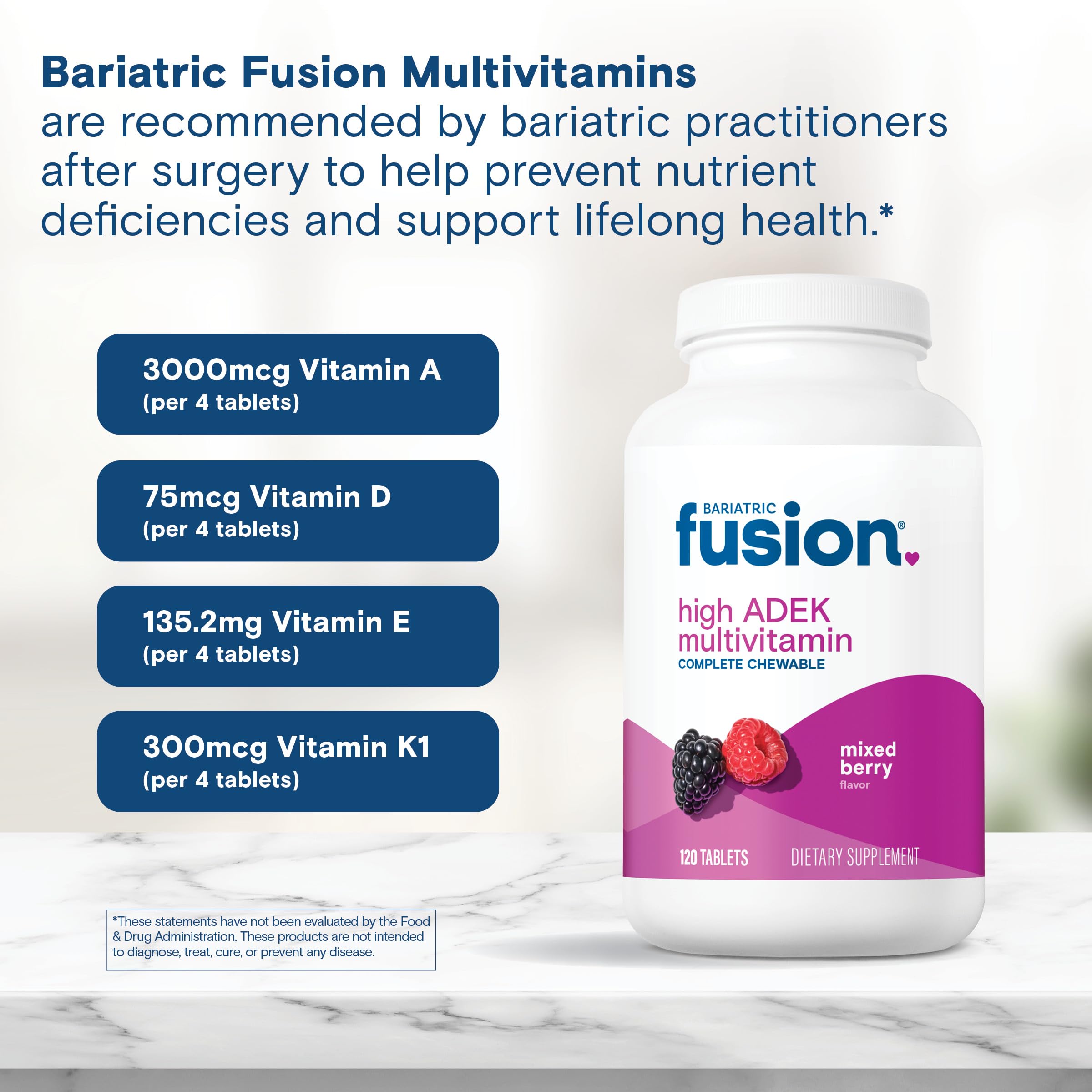 Bariatric Fusion tabletas sobre superficie destacando color y forma