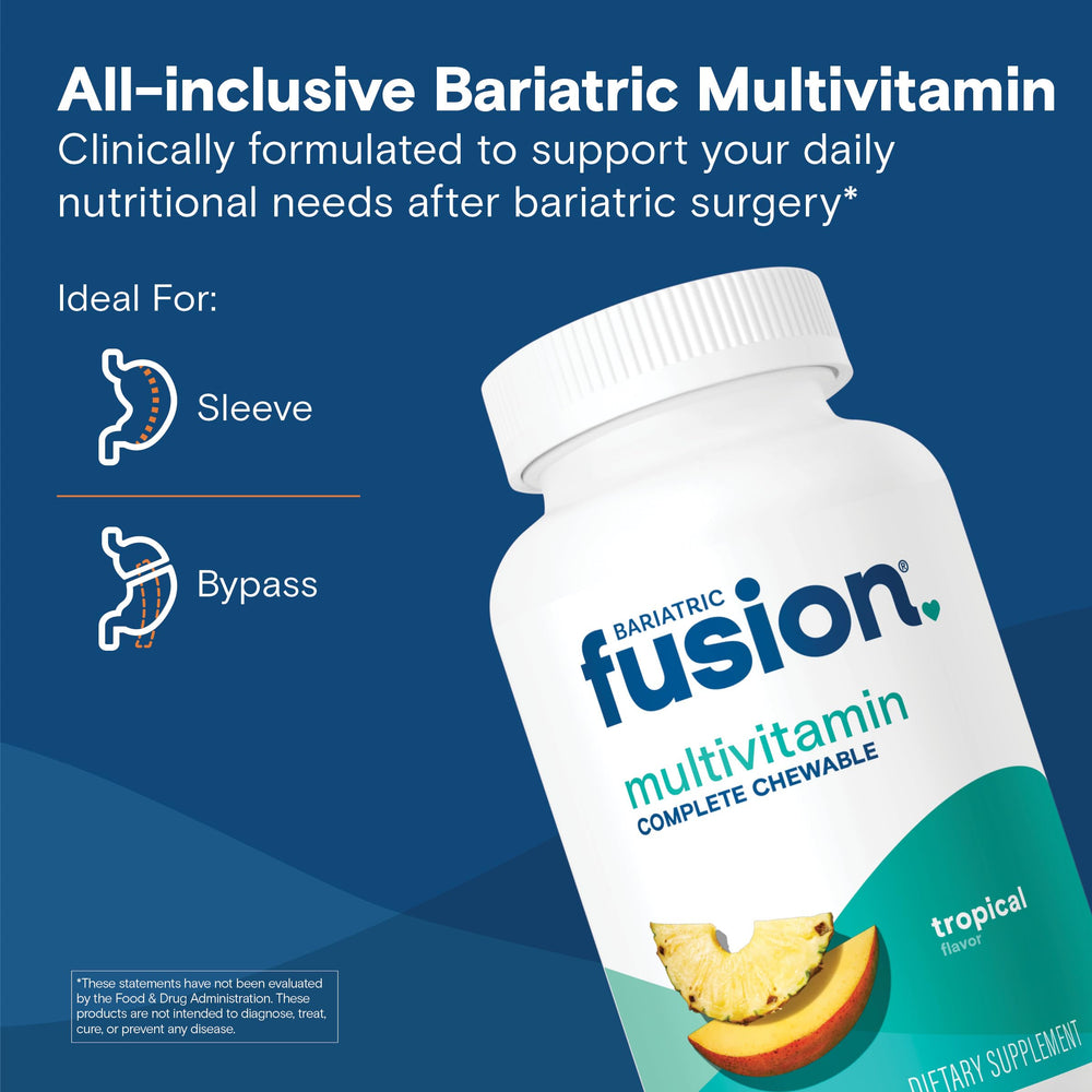 Bariatric Fusion textura de las tabletas masticables destacando absorción y palatabilidad