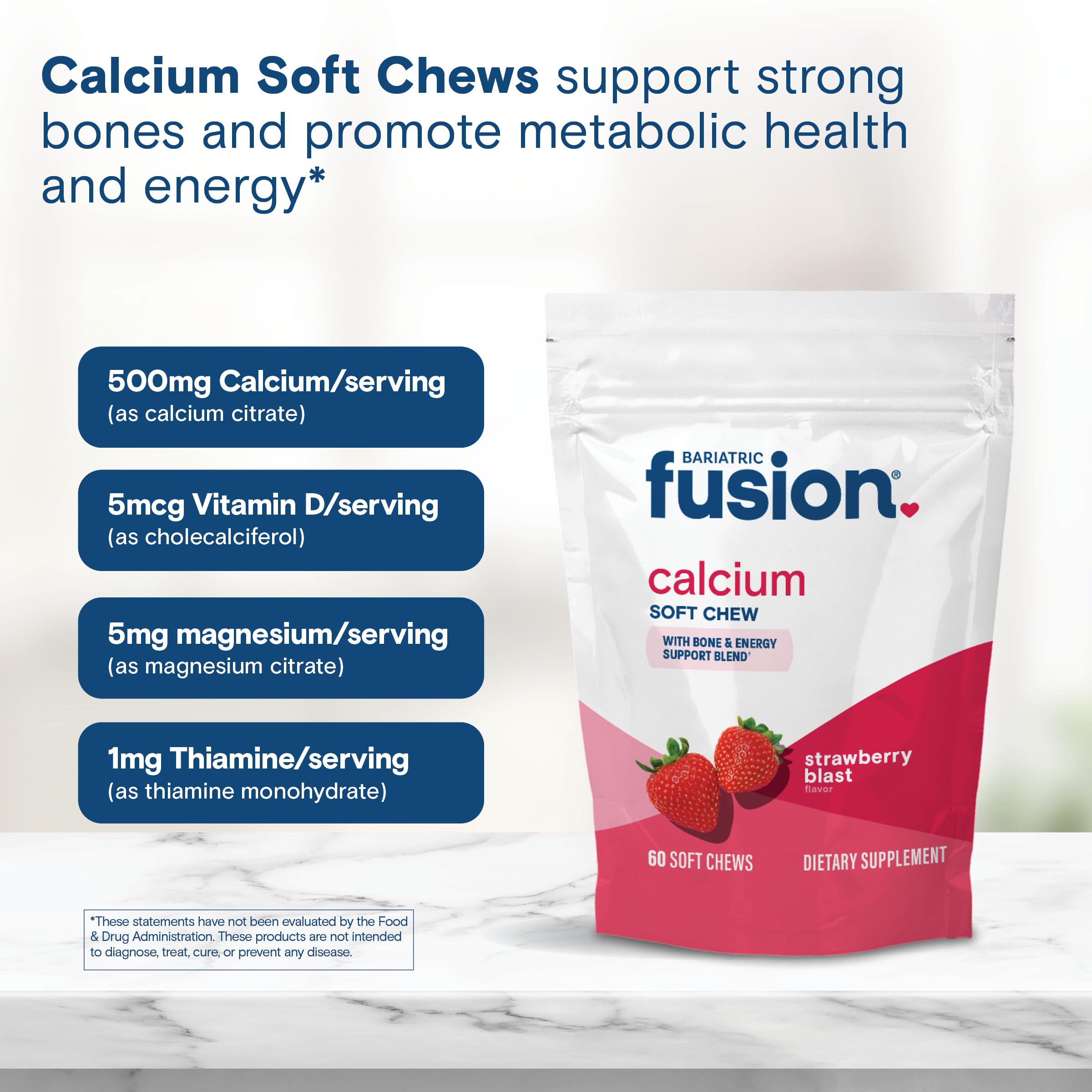 Bariatric Fusion comprimido junto a una mano para mostrar tamaño y dosificación clara