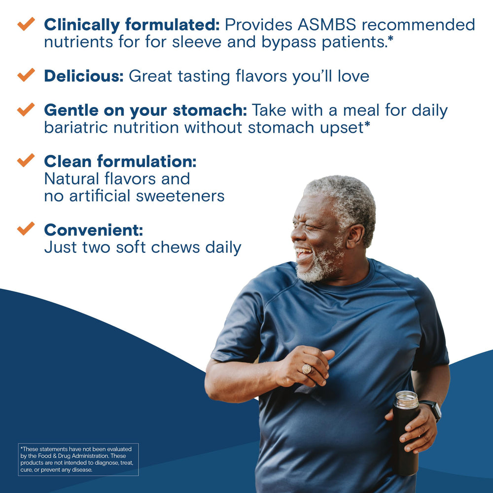 Persona tomando Bariatric Fusion soft chew mostrando fácil tolerancia