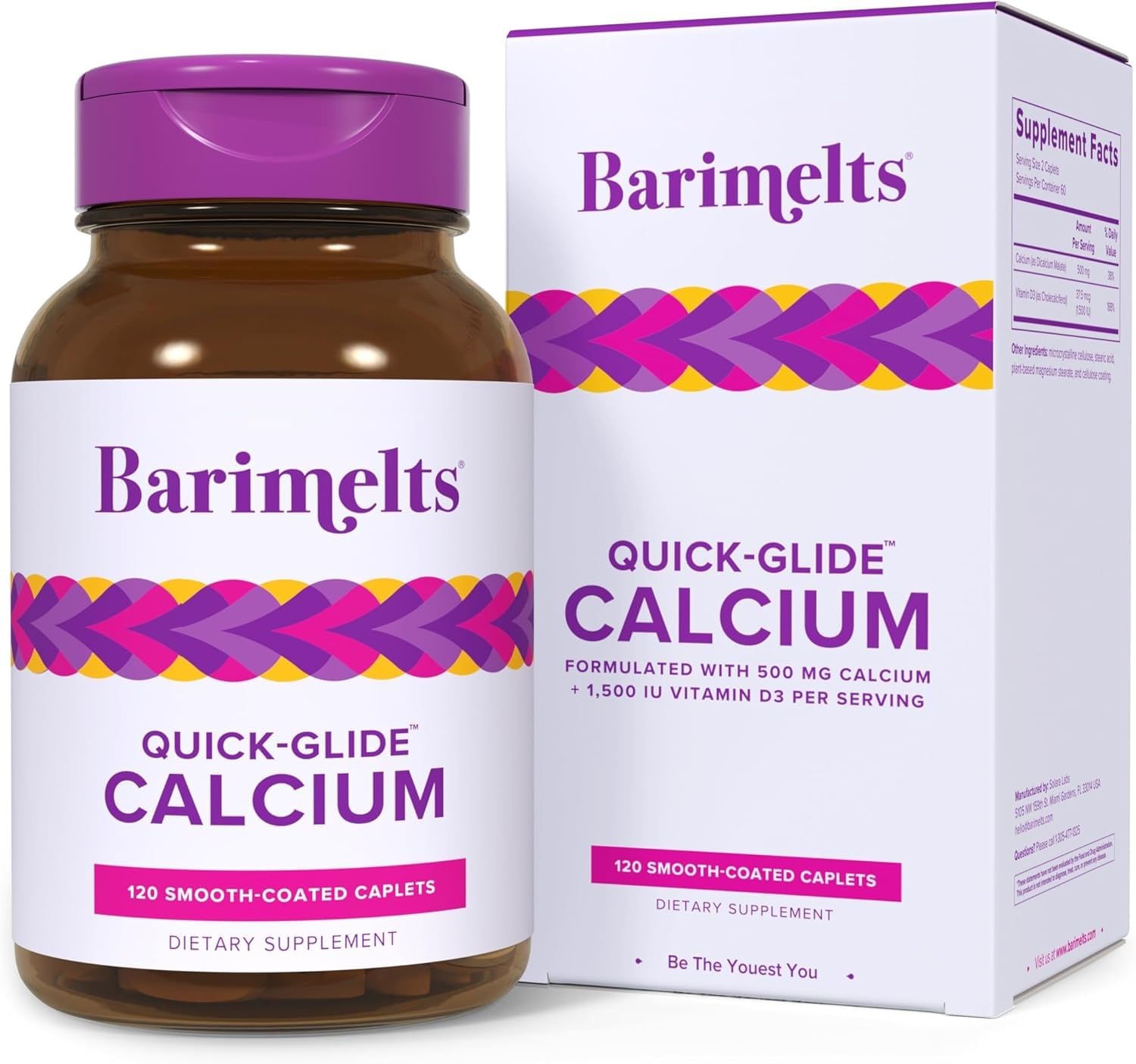 Barimelts envase frontal mostrando 120 caplets y conveniencia diaria