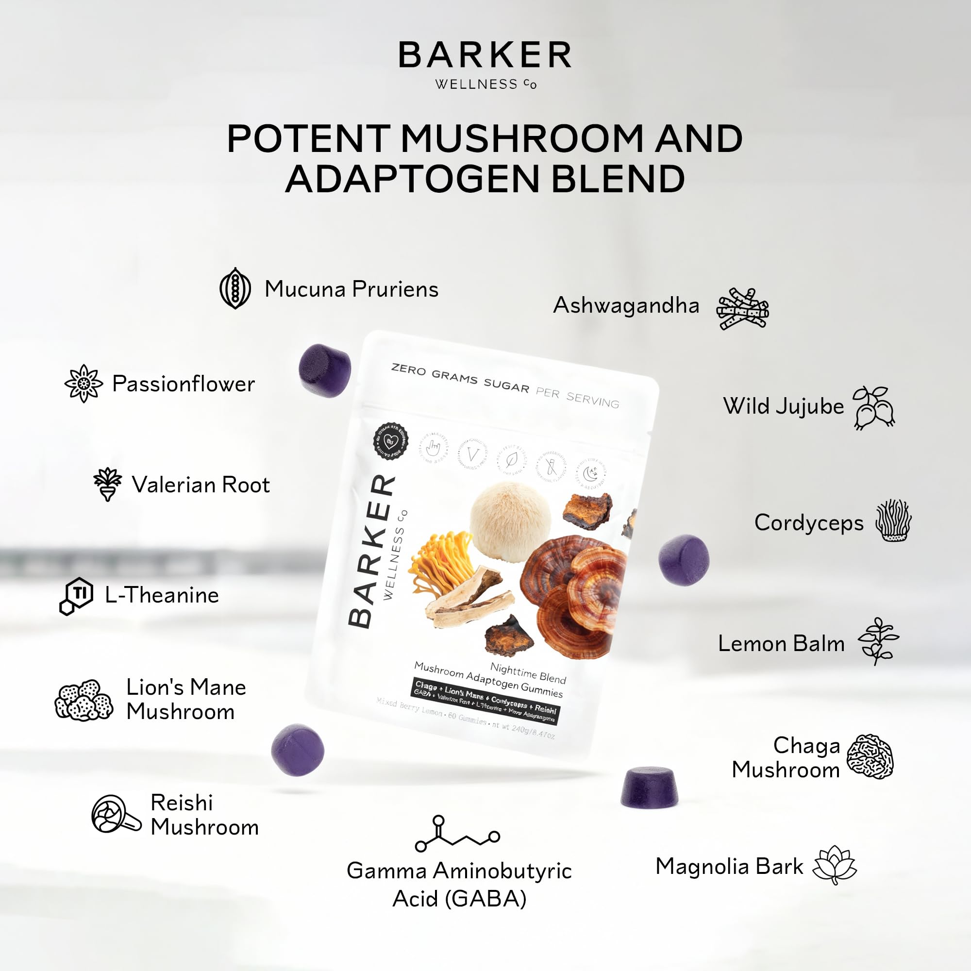 Barker Wellness gomita junto a monedas para comparar tamaño y portabilidad