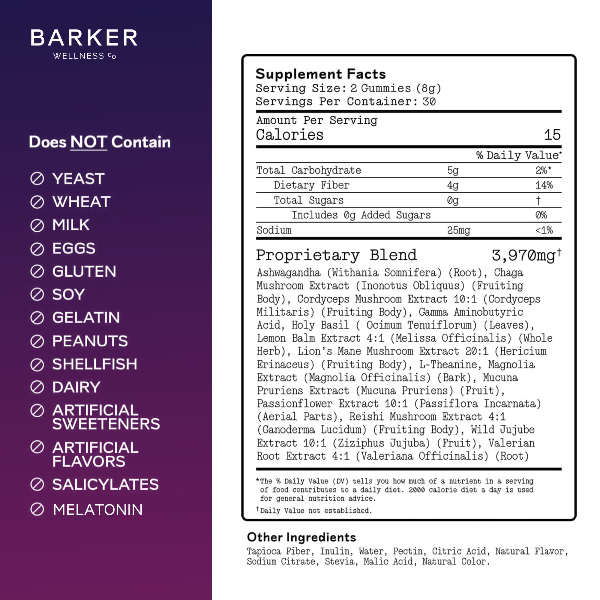 Barker Wellness etiqueta nutricional con ingredientes limpios y sin azúcares