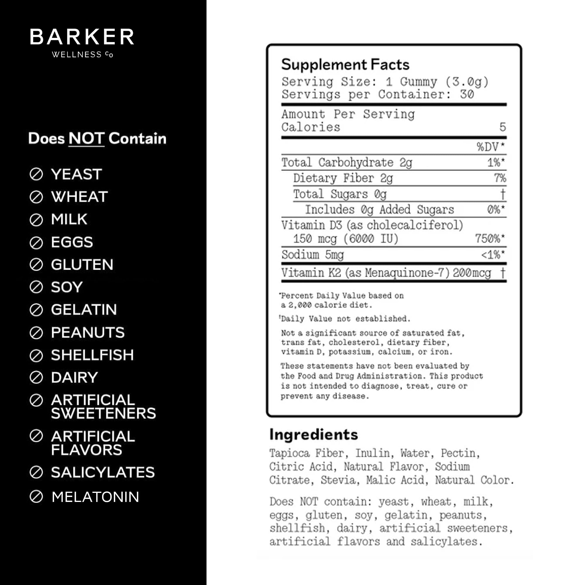 Barker Wellness Co etiqueta nutricional clara y dosificación