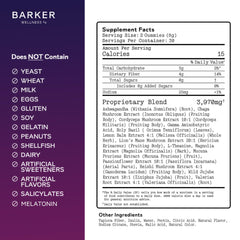 Barker Wellness etiqueta nutricional con ingredientes limpios y sin azúcares