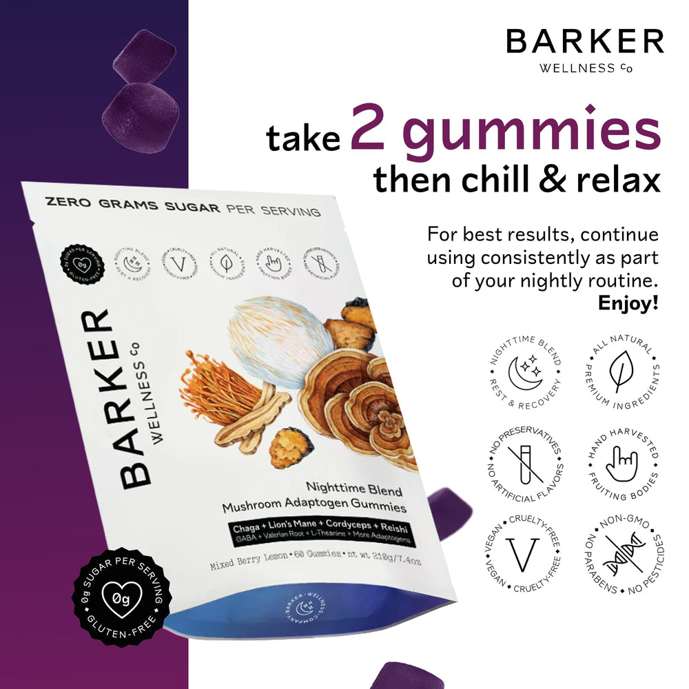 Barker Wellness gomitas en mano demostrando tamaño cómodo y uso nocturno