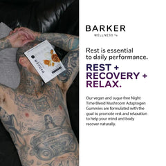 Barker Wellness frasco junto a lámpara en mesa de noche para rutina relajante