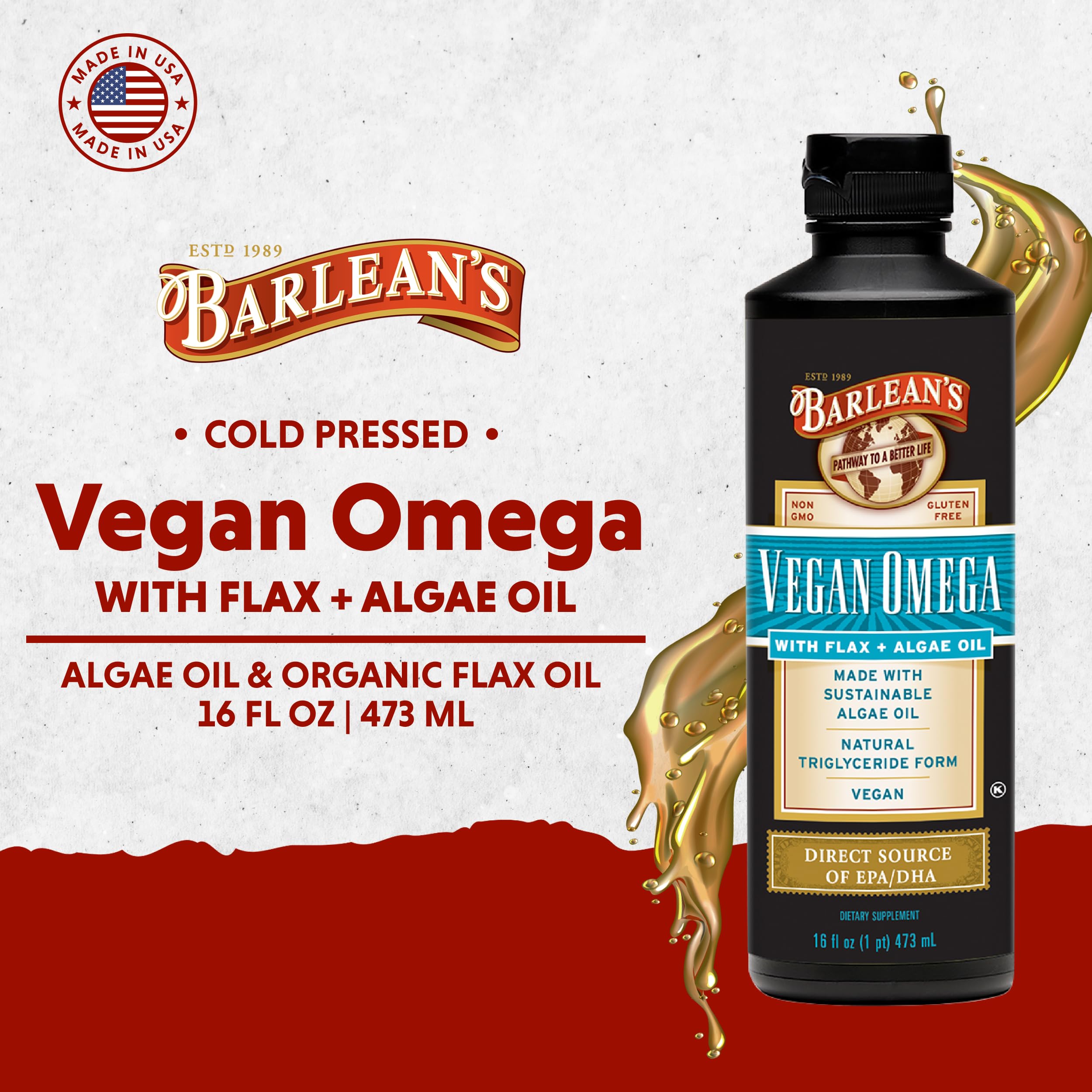 Barlean's cuchara con porción de aceite vegano que facilita la ingesta diaria