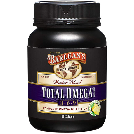 Barlean's envase frontal Total Omega con información clara y beneficio práctico