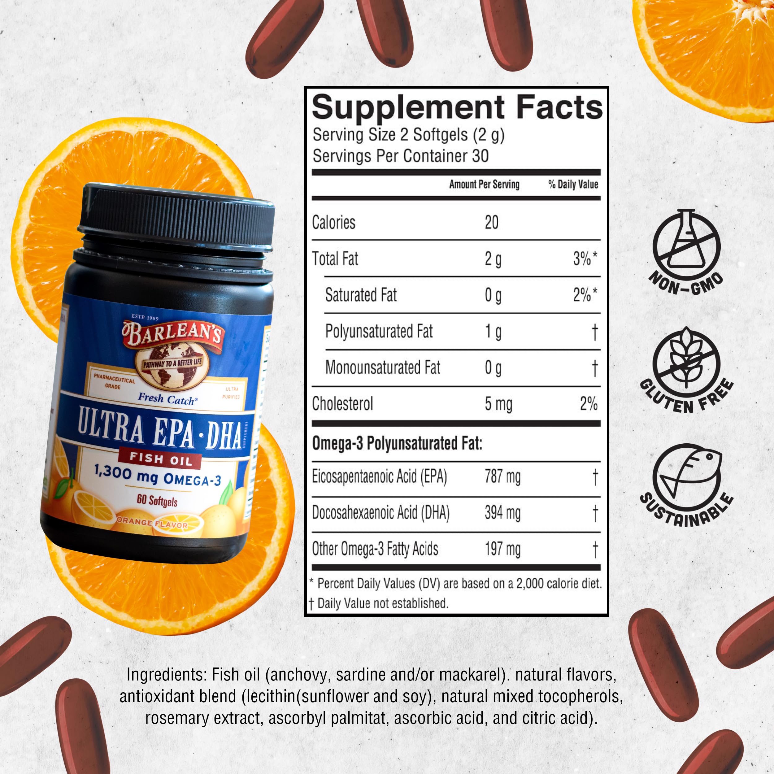 Barlean's etiqueta nutricional y lista de ingredientes mostrando transparencia