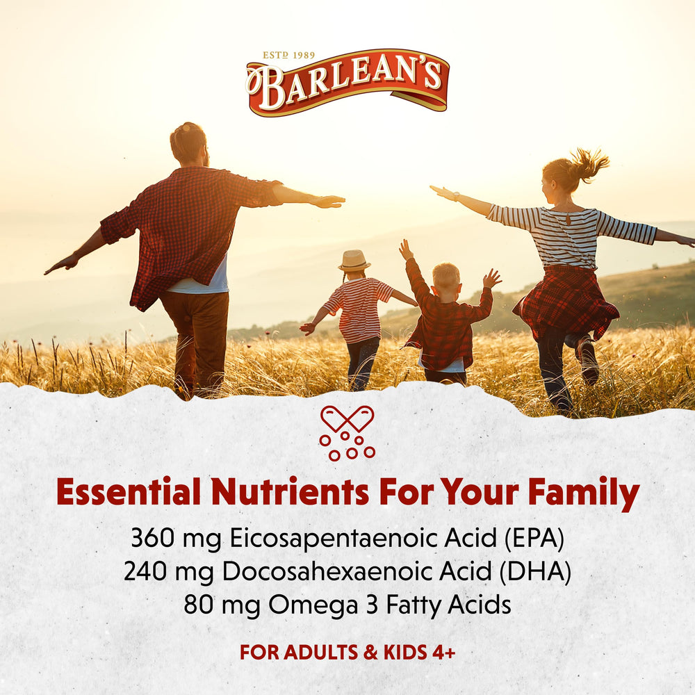 Barlean's etiqueta con lista de ingredientes y información de EPA y DHA
