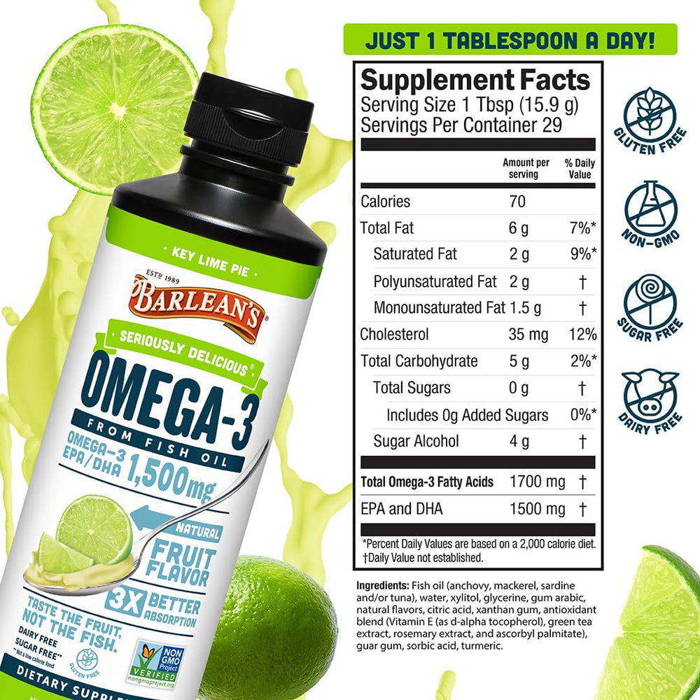 Barlean's etiqueta nutricional destacando 1500 mg EPA/DHA