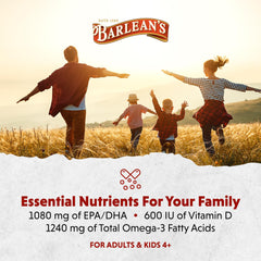 Barlean's etiqueta nutricional mostrando EPA DHA y vitamina D por porción