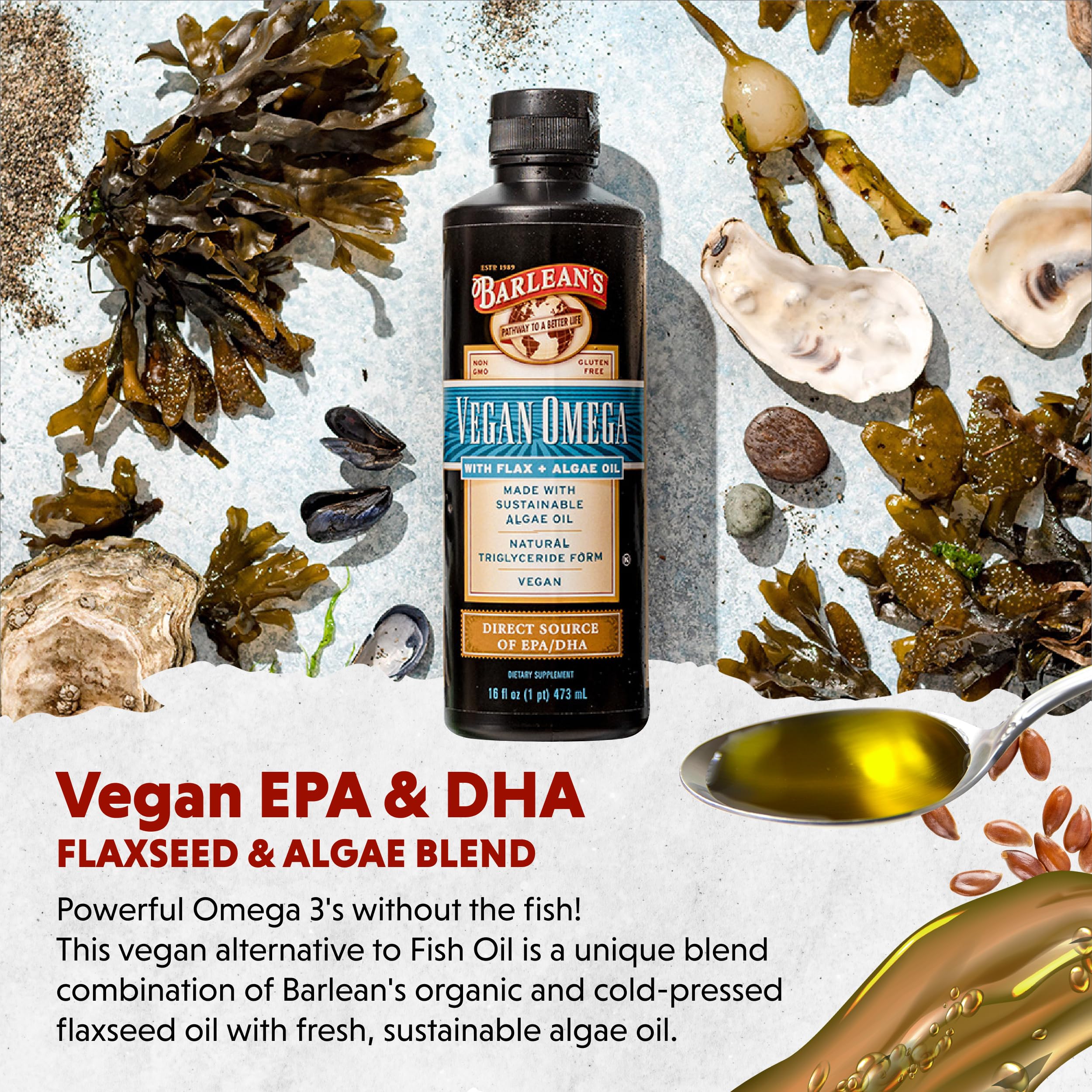 Barlean's aceite en aderezo sobre ensalada, aporta sabor suave y nutrientes