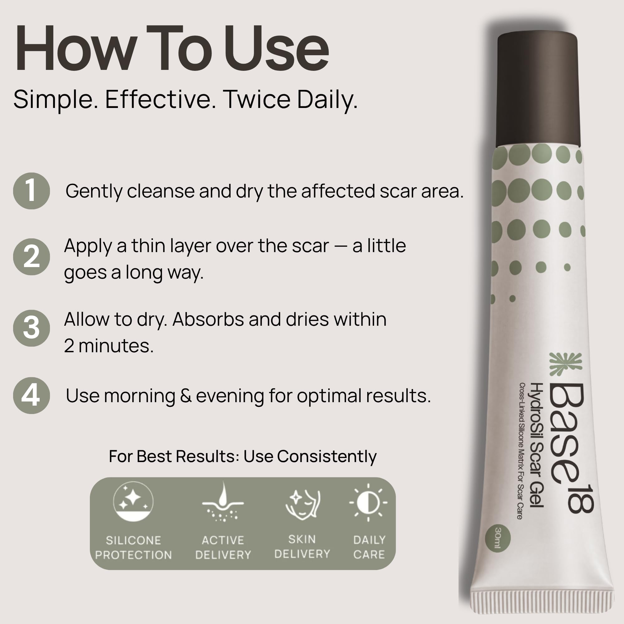 Base18 HydroSil envase sobre fondo blanco destacando fórmula médica