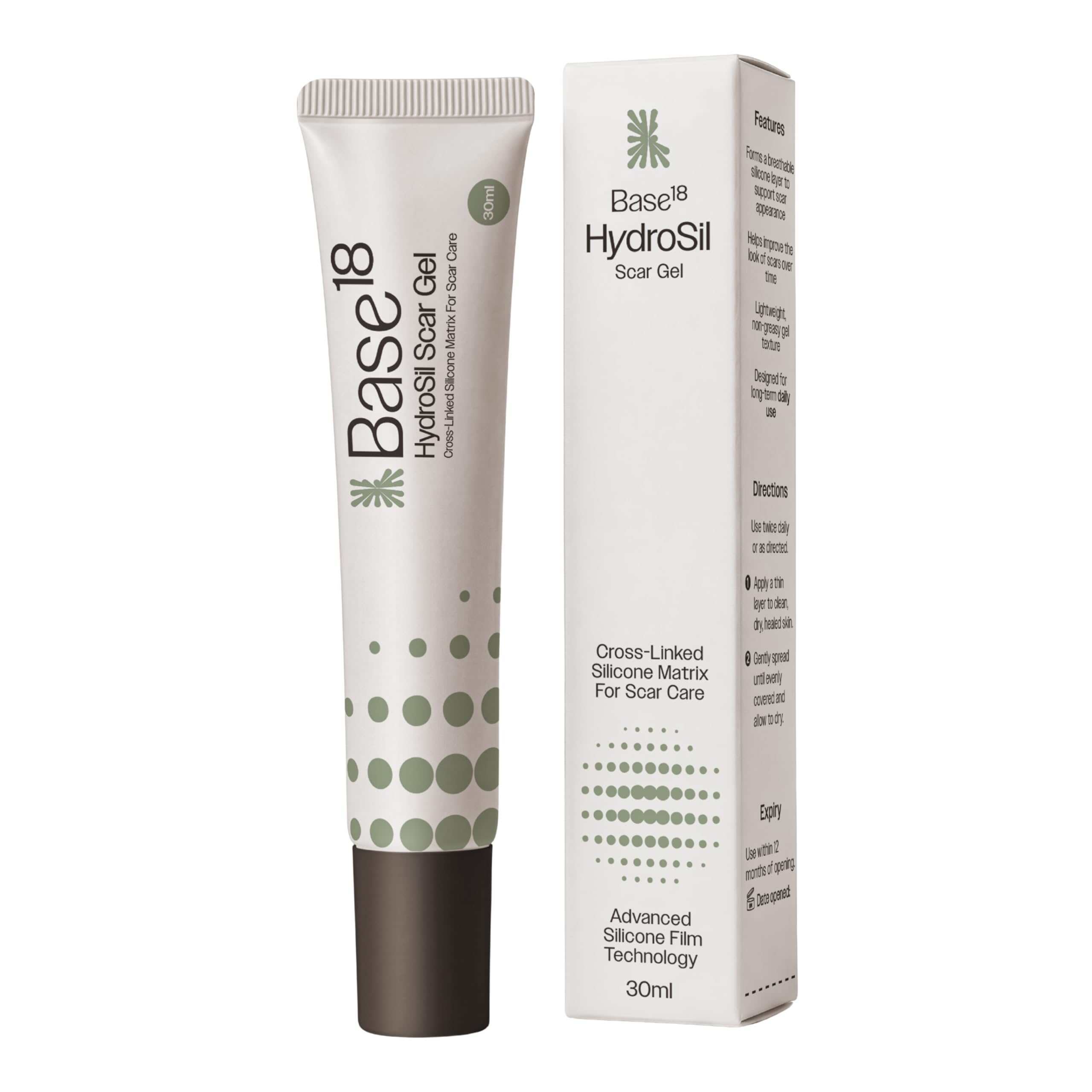 Base18 HydroSil tubo frontal que muestra el envase y aspecto profesional