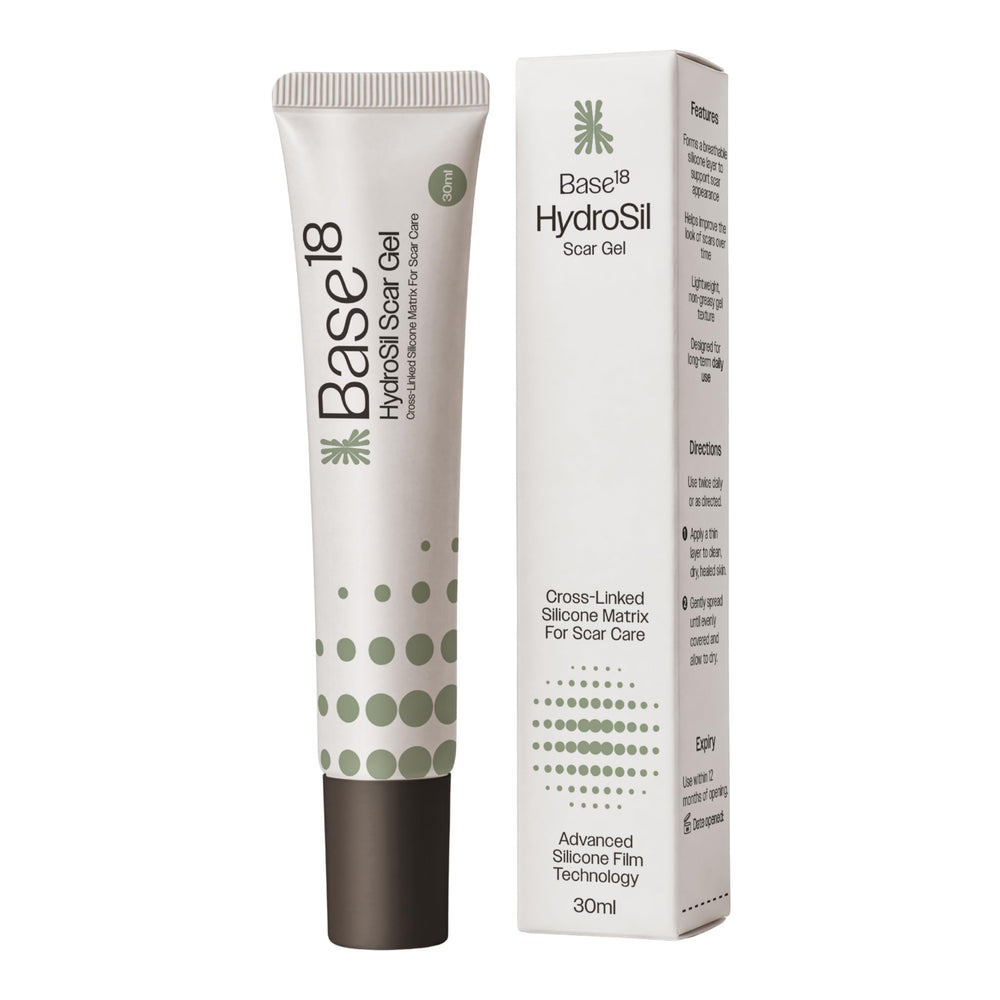 Base18 HydroSil tubo frontal que muestra el envase y aspecto profesional
