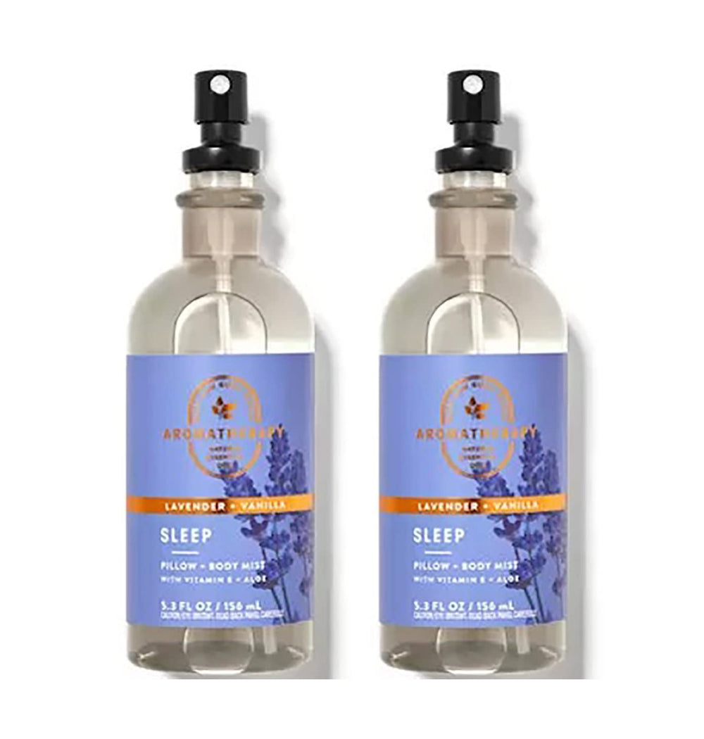 Bath & Body Works frasco frontal mostrando etiqueta y beneficio relajante