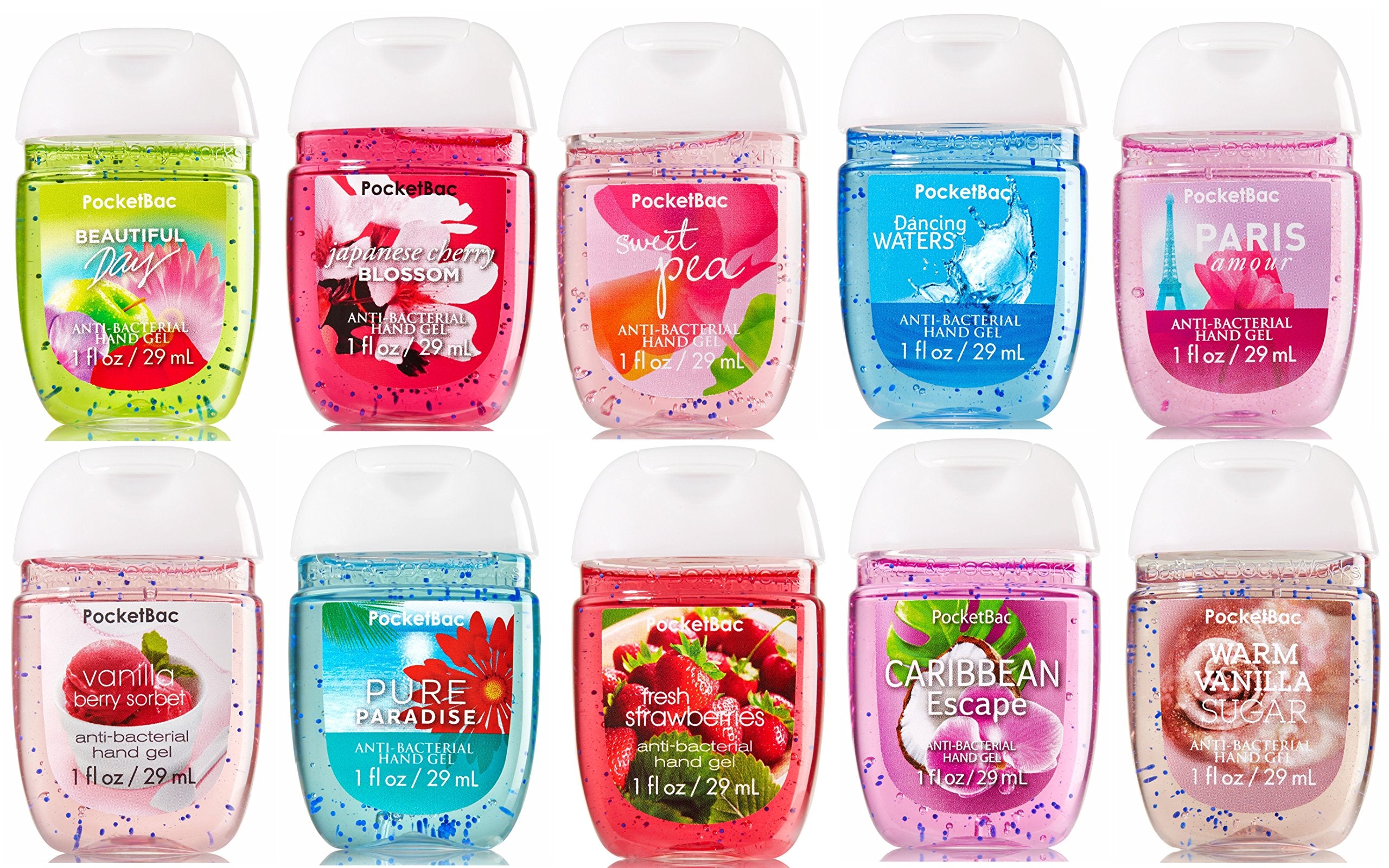 Bath & Body Works frascos PocketBac frontales mostrando variedad y portabilidad