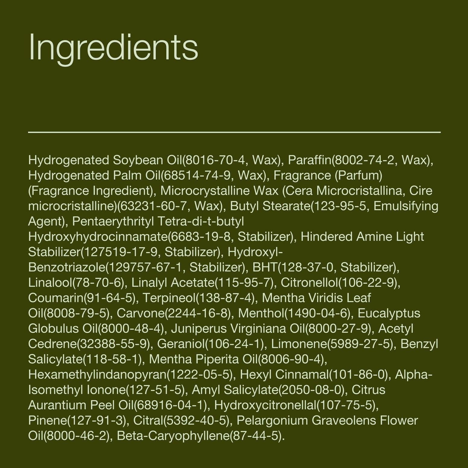 Bath & Body Works etiqueta con ingredientes y concentración aromática