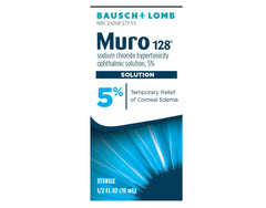Bausch + Lomb Muro 128 frasco en primer plano, diseño de gotero estéril y manejo fácil