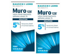 Bausch + Lomb Muro 128 pack frontal mostrando dos frascos, conveniencia y duración