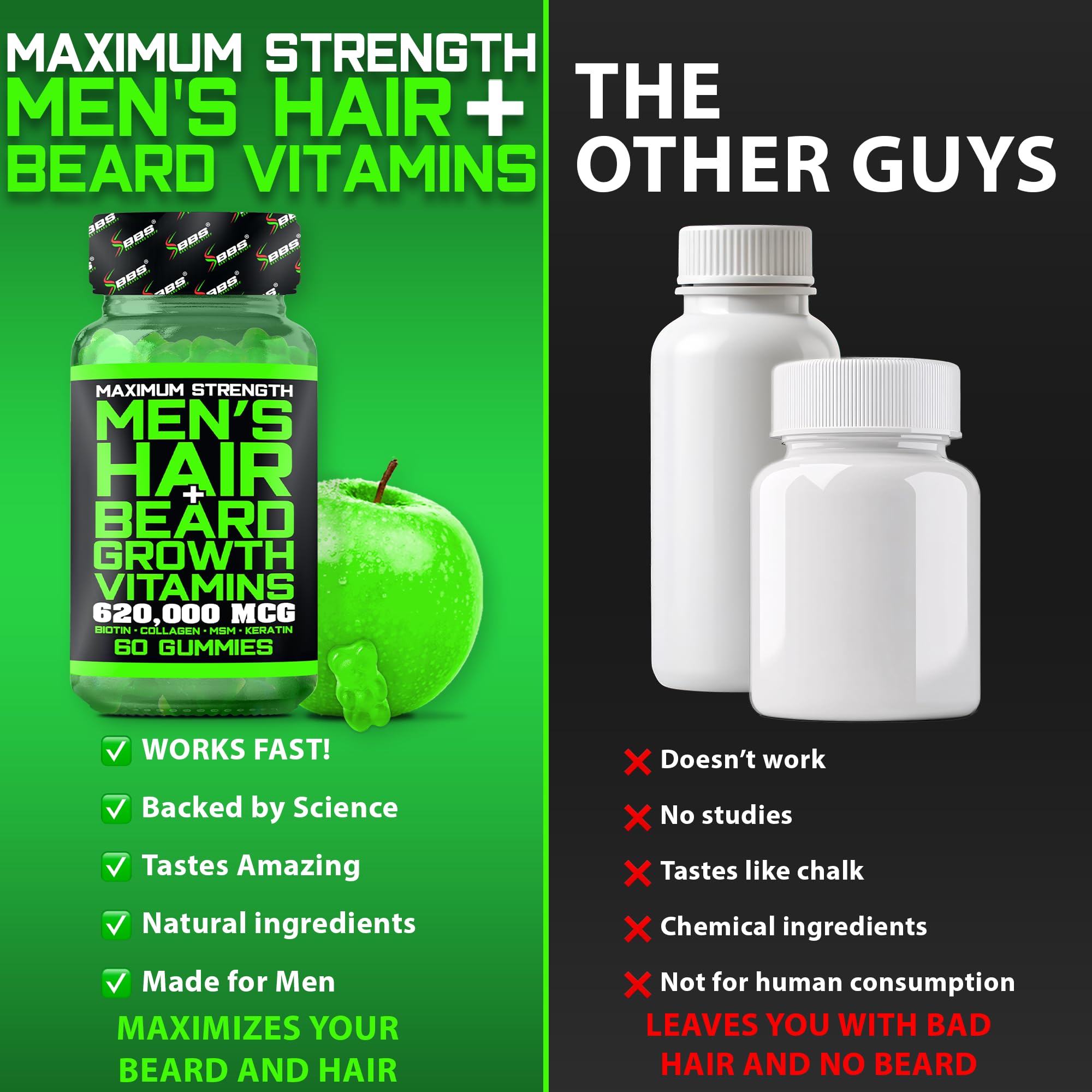 BBS BEST BEARD STUFF etiqueta con ingredientes clave y beneficios visibles