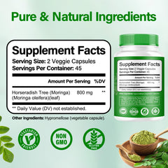 Bcuelov moringa cápsulas primer plano que revela textura y pureza