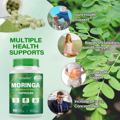 Bcuelov moringa cápsulas en mano para mostrar dosis y escala práctica