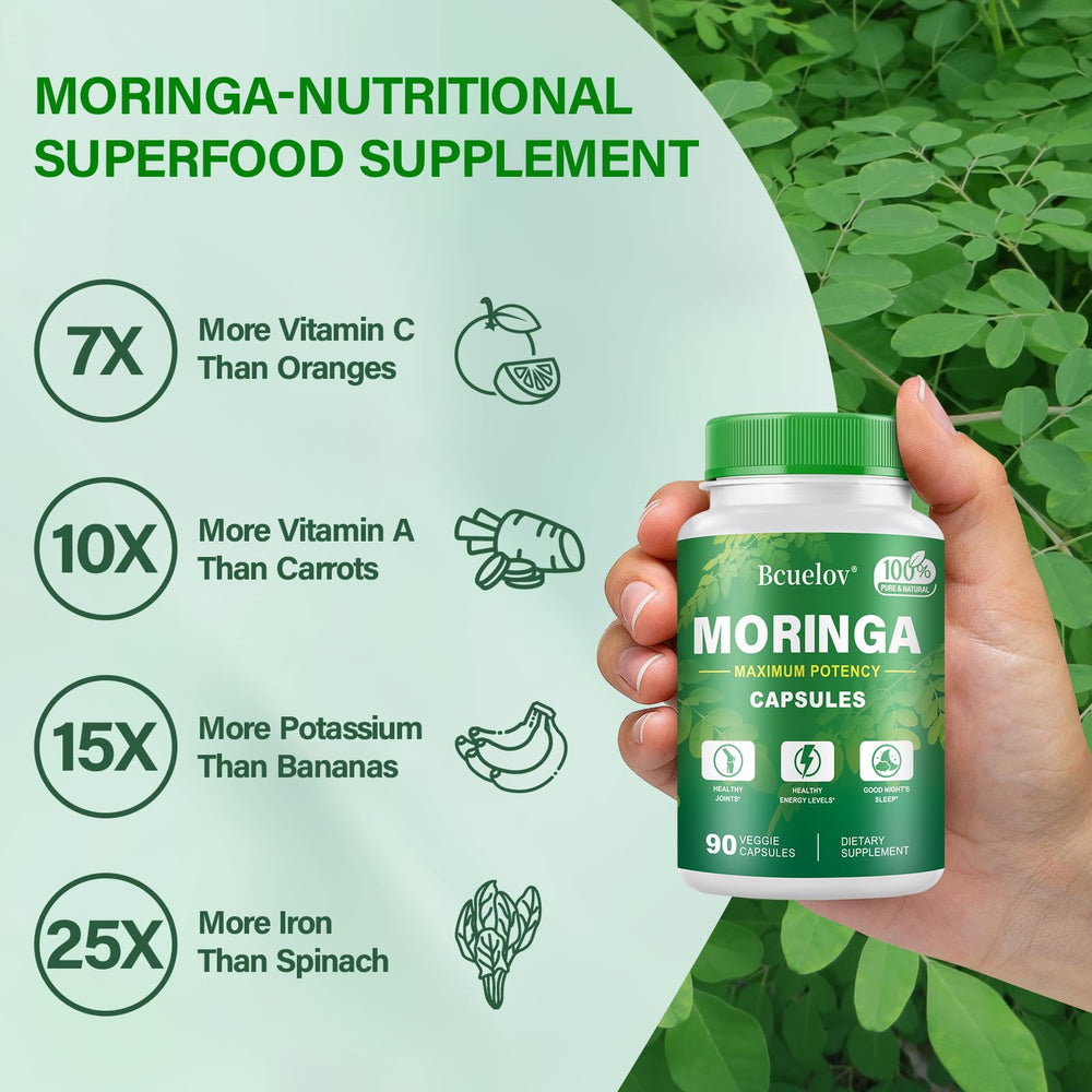 Bcuelov moringa polvo vertido resaltando pureza y aspecto natural